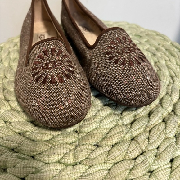 UGG Alloway Brown Tweed Sherpa Lined Slip on Slipper Flat Loafers NWOT - Picture 5 of 9